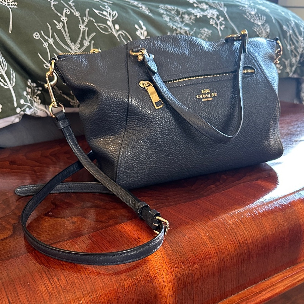 Coach Navy Leather Crossbody Bag with Gold Accents